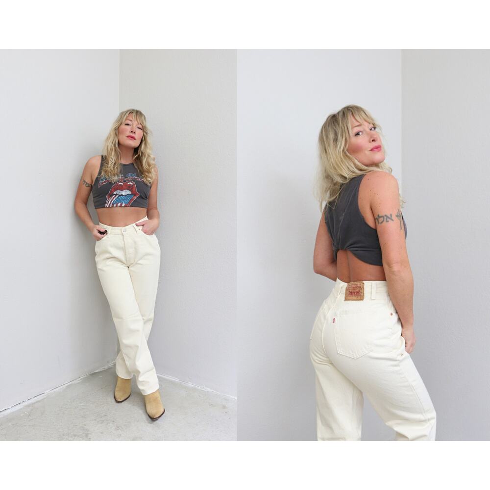 1990's Vintage Levi's 17501 USA Made Ivory Mom Jeans Women's SM MD 28" 29" Waist
